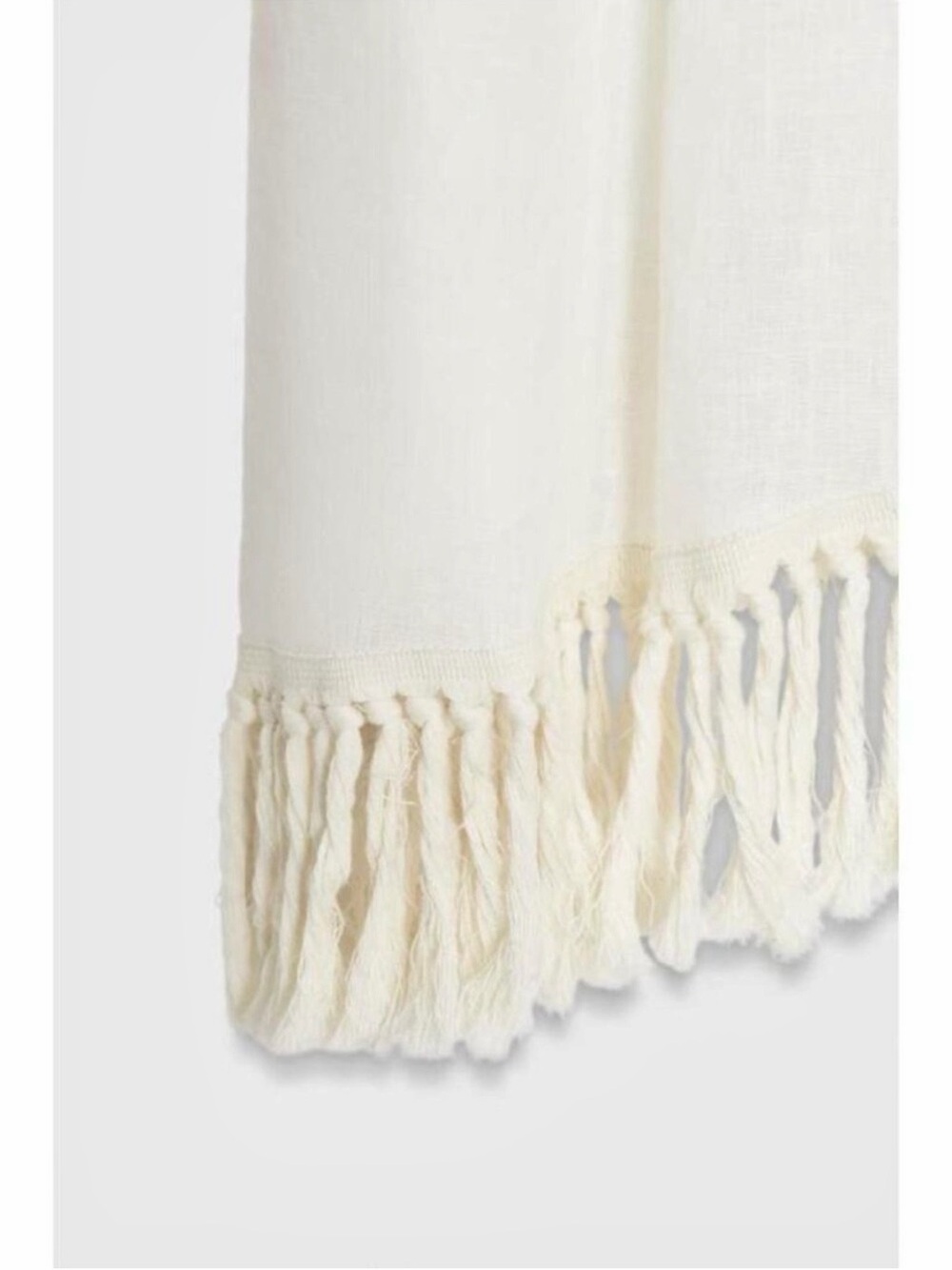 Zara NWT 100% linen white & cream Fringe hem Midi tunic Dress - Picture 15 of 16